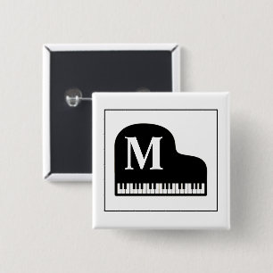 Black and White Grand Piano Monogram Pianist 15 Cm Square Badge