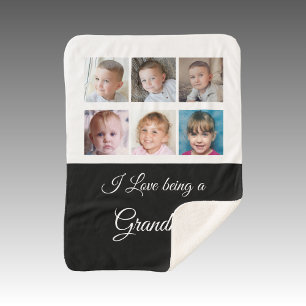 Black and white Grandma photo collage Sherpa Blanket