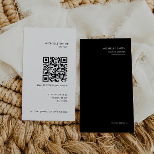 Black and White Graphic Designer Vertical Qr Code Business Card
