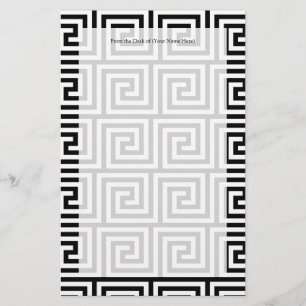 Black and White Graphic Greek Key Pattern Stationery