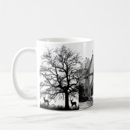 Black and White Graphic House and Trees Mug
