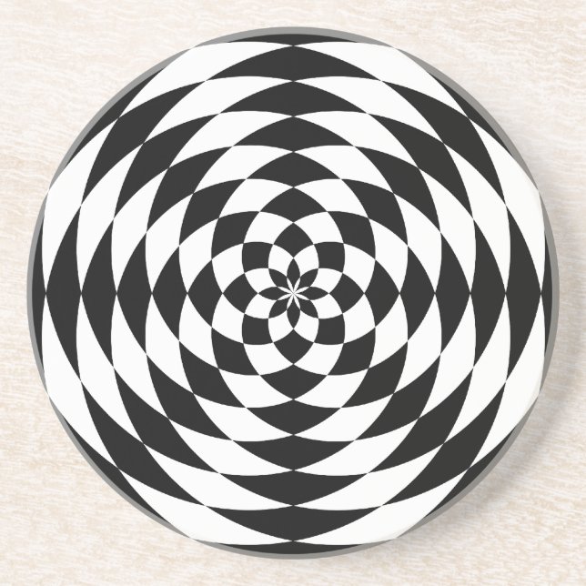 Black and White Graphic Pattern Optical Illusion Coaster (Front)