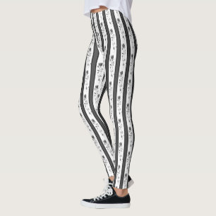 Black and white gray vintage striped with roses  leggings