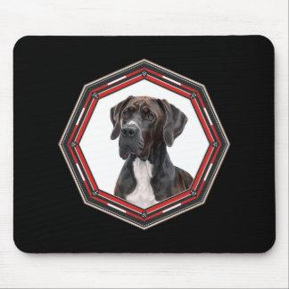 Black And White Great Dane In A Red Frame Mouse Pad