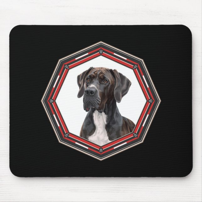 Black And White Great Dane In A Red Frame Mouse Pad (Front)