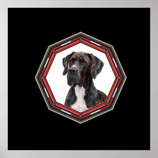 Black And White Great Dane In A Red Frame Poster