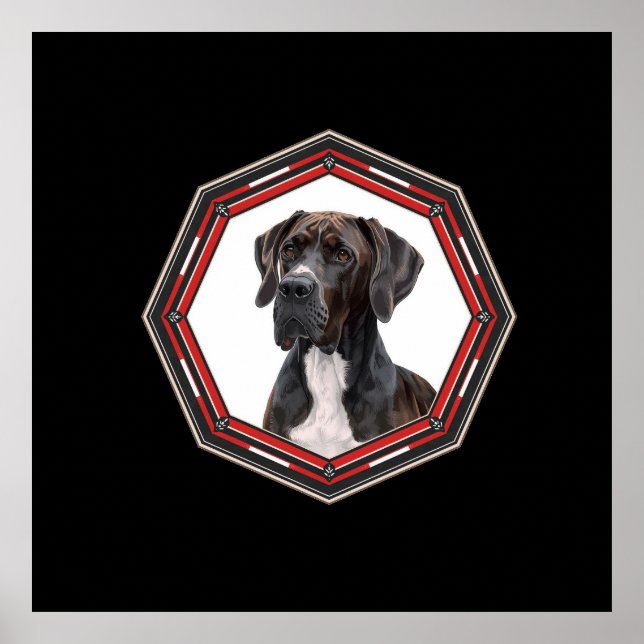 Black And White Great Dane In A Red Frame Poster (Front)