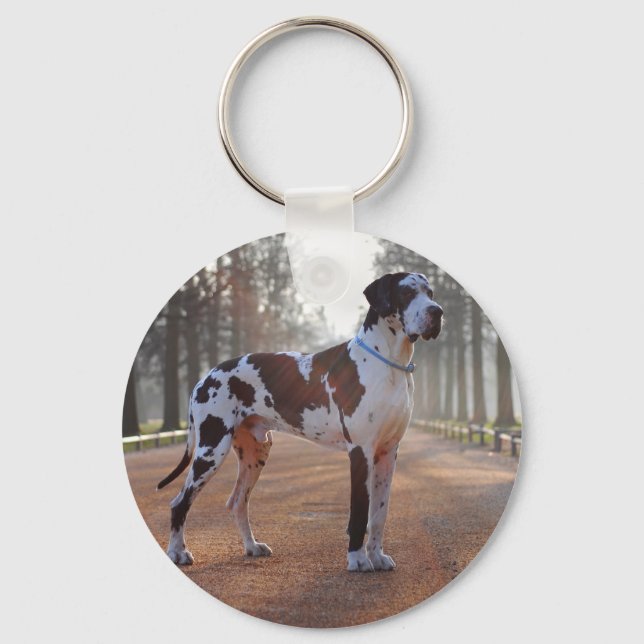 Black and White Great Dane Key Ring (Front)