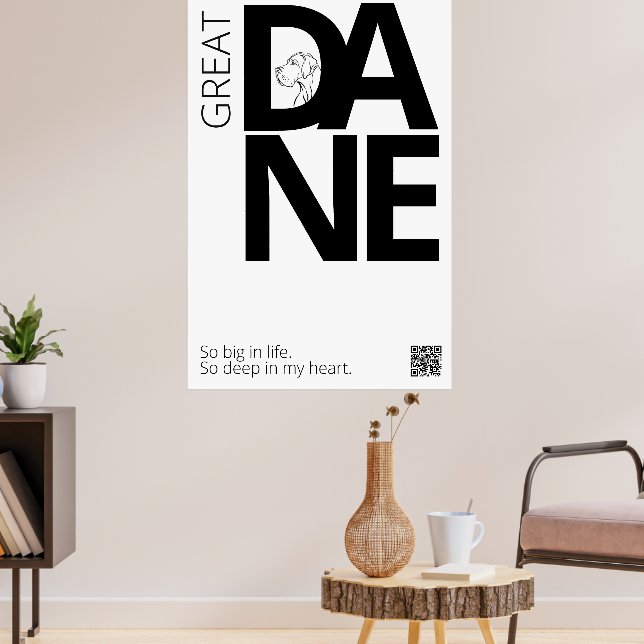 Black and White Great Dane Minimal  Poster (Living Room 3)