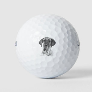Black and White Great Dane Portrait Golf Balls