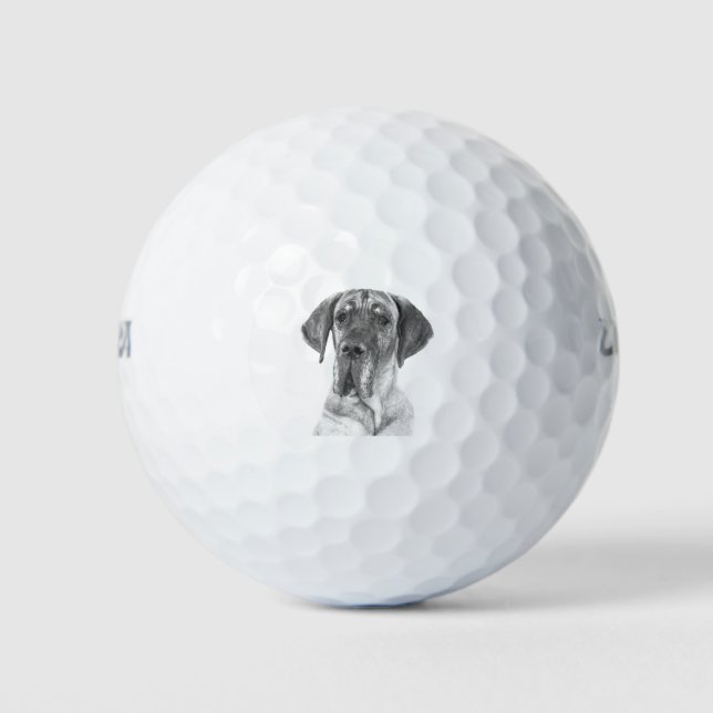 Black and White Great Dane Portrait Golf Balls (Front)
