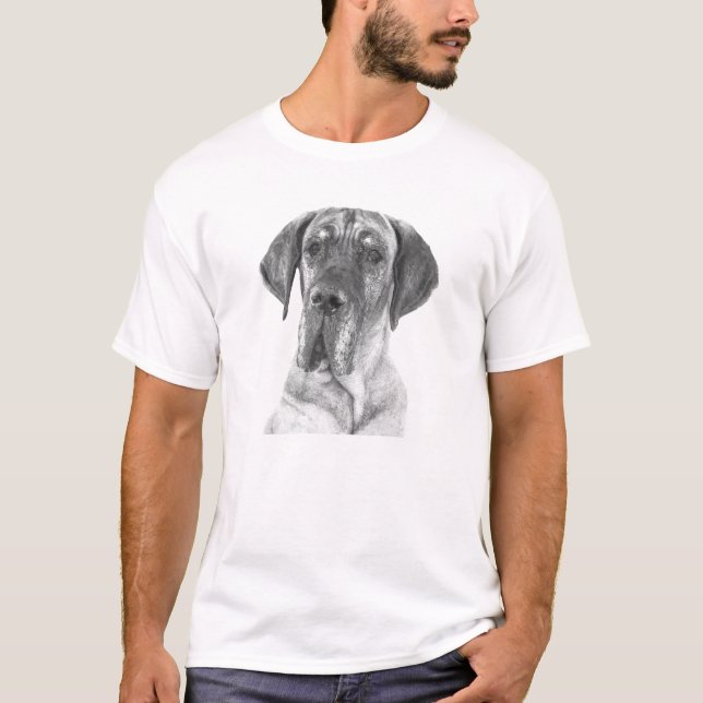 Black and White Great Dane Portrait T-Shirt (Front)