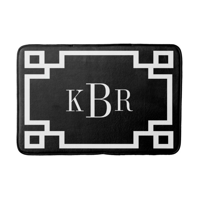 Black and White Greek Key Custom Monogram Bath Mat (Front)