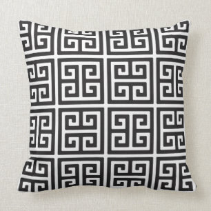 Black and White Greek Key Design Throw Pillow