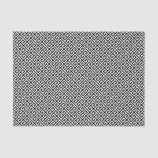 Black and White Greek Key Diagonal Pattern Tissue Paper (Front)