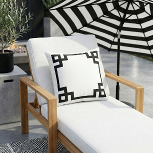 Black and White Greek Key   Editable Colour Cushion