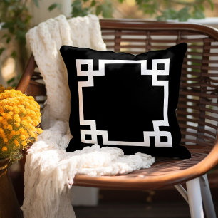 Black and White Greek Key Editable Colour Cushion