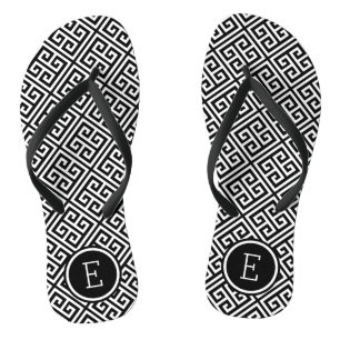 Black and White Greek Key Monogram Jandals