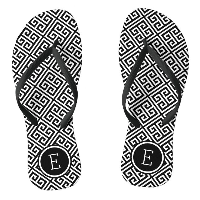 Black and White Greek Key Monogram Jandals (Footbed)