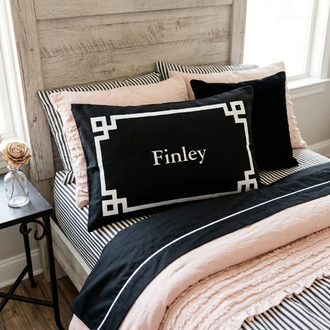Black and White Greek Key Monogram Standard Pillowcase (Creator Uploaded)