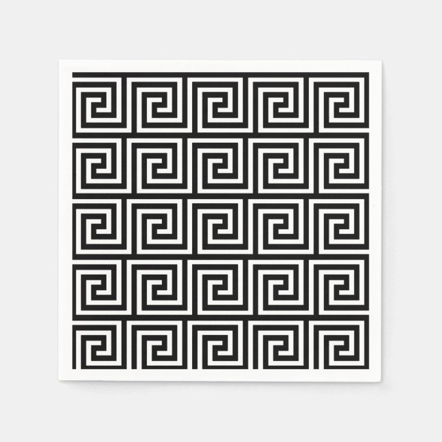 Black and White Greek Key Pattern Napkin (Front)