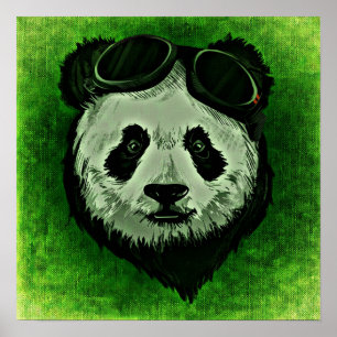 Black and White Green Panda Pandas Bear Poster
