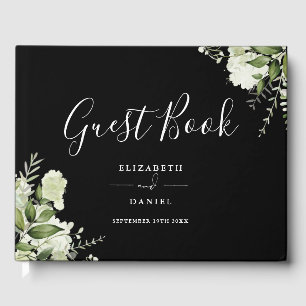 Black And White Greenery Floral Photo Wedding Guest Book