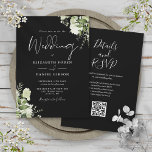 Black And White Greenery Floral QR Code Wedding Invitation<br><div class="desc">This elegant black and white botanical greenery leaves wedding invitation can be personalised with your information in chic typography with your wedding website details and your QR code on the reverse. Designed by Thisisnotme©</div>