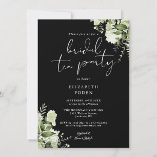 Black And White Greenery Monogram Bridal Tea Party Invitation