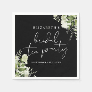 Black And White Greenery Script Bridal Tea Party Napkin