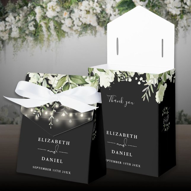 Black And White Greenery String Lights Wedding Favour Box (Black And White Greenery String Lights Wedding Favor Boxes)