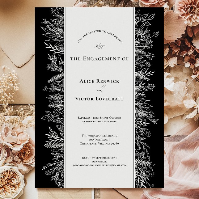 Black and White Greenery Wedding Engagement Party Invitation (Creator Uploaded)