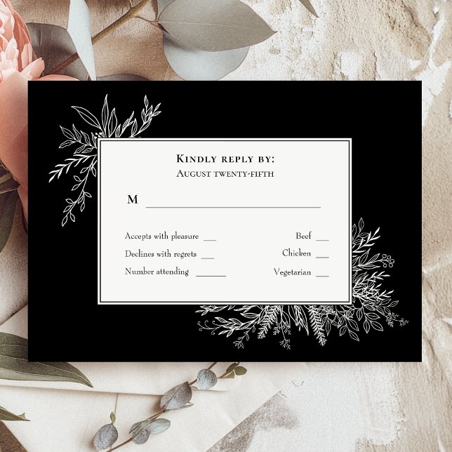 Black and White Greenery Wedding Monogram RSVP (Creator Uploaded)