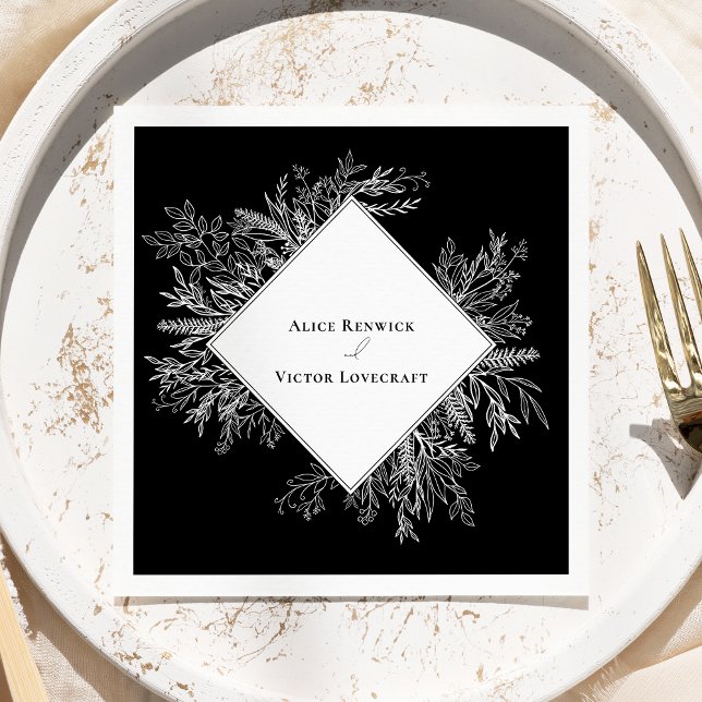 Black and White Greenery Wedding Napkin (Creator Uploaded)
