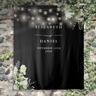 Black And White Greenery Wedding Photo Backdrop Tapestry