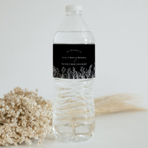 Black and White Greenery Wedding Water Bottle Label