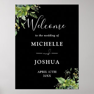 Black And White Greenery Wedding Welcome Sign