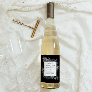 Black and White Greenery Wedding Wine Label
