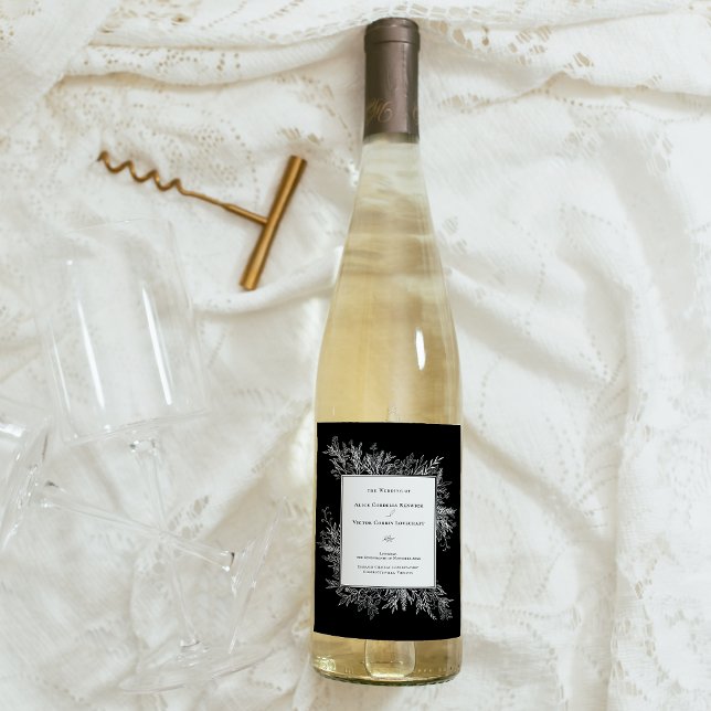 Black and White Greenery Wedding Wine Label (Creator Uploaded)