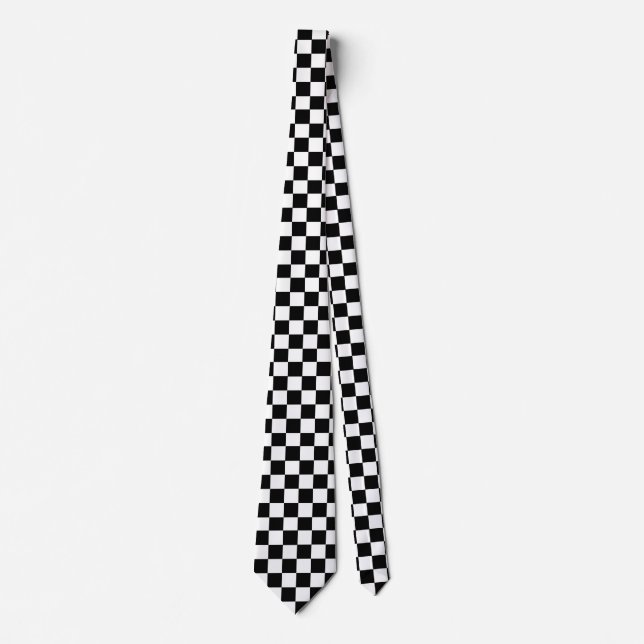 Black and White Grey Chequerboard Style Art Tie (Front)