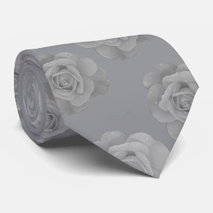 Black And White Grey Floral Grey Rose Flowers Cool Tie