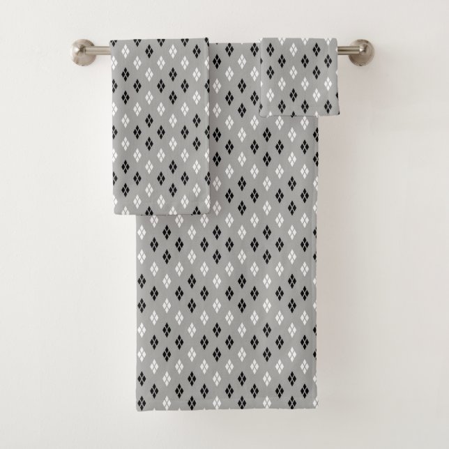 black and white grey geometric fine pattern bath towel set (Insitu)