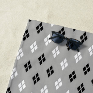 black and white grey geometric fine pattern beach towel