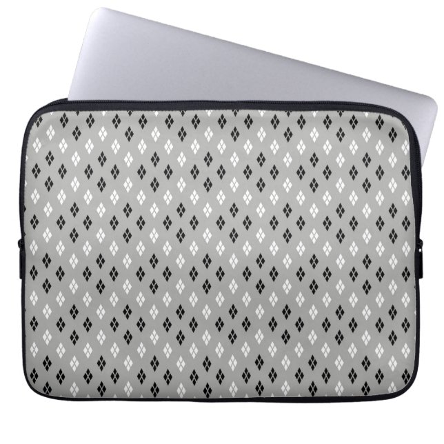 black and white grey geometric fine pattern laptop sleeve (Front)
