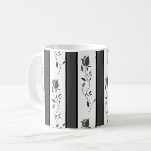 Black and white grey vintage striped with roses coffee mug