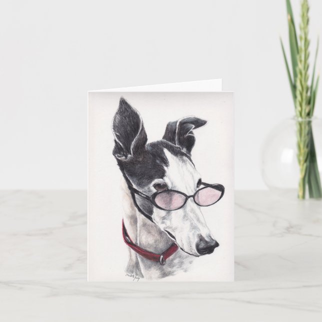 Black and White Greyhound Dog Art Note Card (Front)