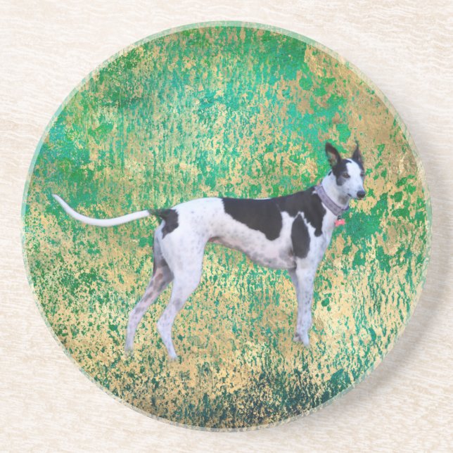 Black and White Greyhound Sandstone Coaster (Front)
