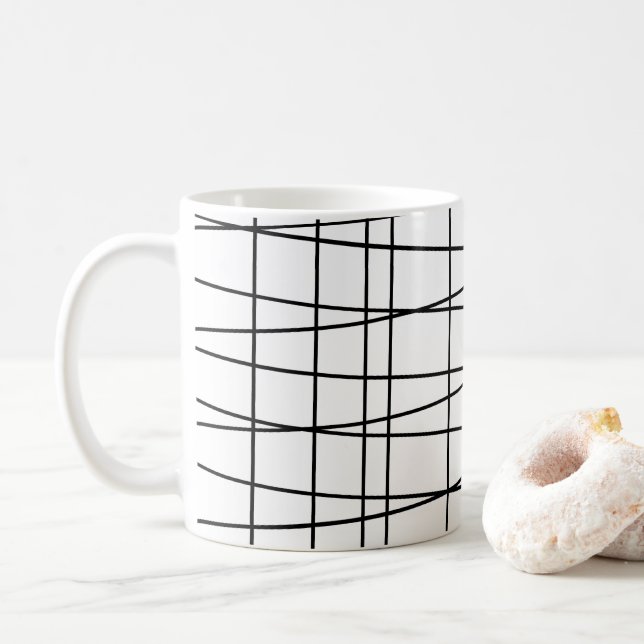 Black and White Grid Lines Coffee Mug (With Donut)