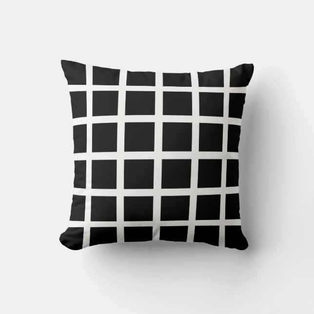 Black and White Grid Pattern Pillow (Front)