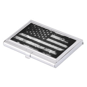 Black and White Grunge American Flag Business Card Holder